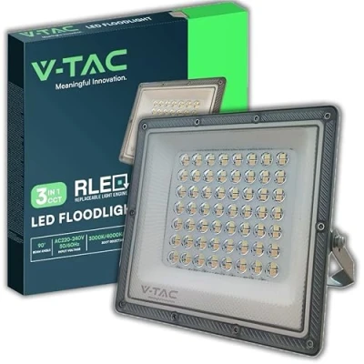 Imagen de V TAC Foco LED Exterior 50W [Chip Samsung + Tecnología RLE] 5000 Lúmenes IP65 Proyector para Casa, Jardín, Garaje, Almacén Luz CCT 3 EN 1 Cálido, Neutro, Frío