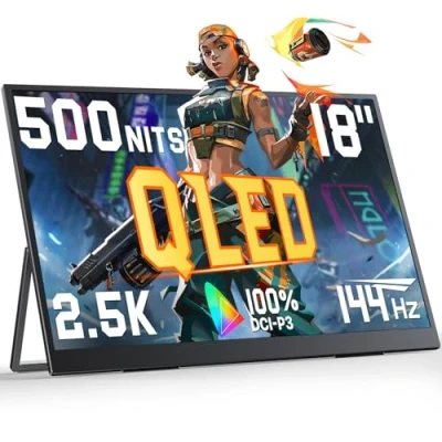 Imagen de UPERFECT Monitor Portátil 18 Pulgadas 2K 144HZ 100% DCI P3 500Nits con VESA y Soporte 180 Ajustable Ultra Delgado Ligero sin Marco FHD FreeSync HDR Gaming Display, Travel Second for Laptop