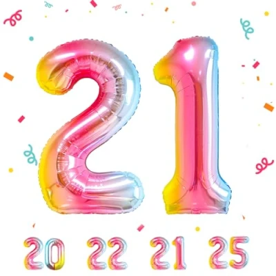Imagen de Globos de 21 cumpleaños,Arcoiris pulgadas Globo número, decoraciones número cumpleaños para hombre y mujer, inflable lámina Arcoiris