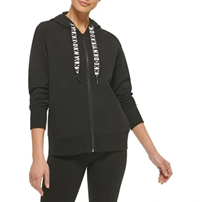 Imagen de DKNY TWO TONE LOGO Drawcord ZIP Hoodie Sudadera con cremallera, Mujer, Talla: Medium, Black