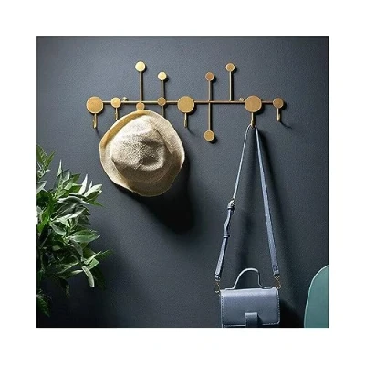 Imagen de Balama perchero de metal dorado con 6 ganchos, 59,5 x 3 23,5 cm, perchero, pared, gancho para toallas multiusos