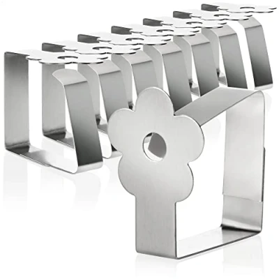 Imagen de COM FOUR® 8x Clips para Manteles Premium de Acero Inoxidable Soportes Telas mantelería Mesa Interior y Exterior metálicos (08 piezas/flor)