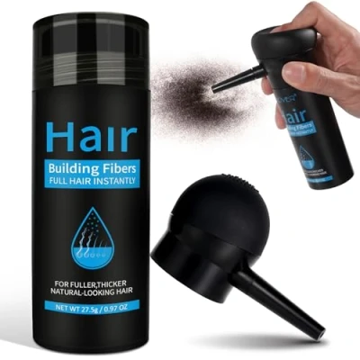 Imagen de Fibras Capilares 27.5G Polvos Marrón oscuro con Aplicador para Hombres, Microfibras en Polvo de Queratina Tapa la Calvicie forma Natural e Disimula falta Cabello