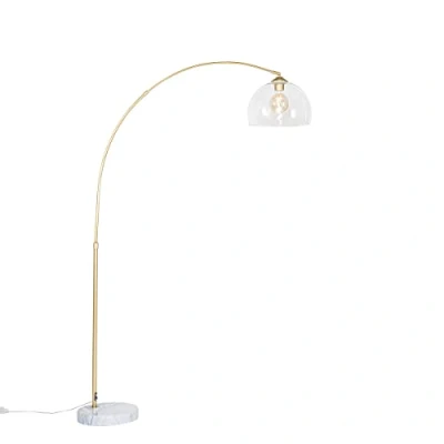 Imagen de Qazqa Moderno Lámpara de arco moderna latón con cristal transparente Arc Acero/Mármol/Alargada Adecuado para LED Max. 1 x 40 Watt
