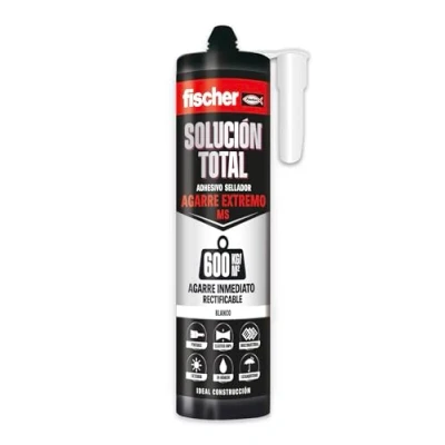 Imagen de fischer Solución Total Agarre Extremo Blanco, Sellante Adhesivo, Polimero Sellador, Pegamento Fuerte, Sin Disolvente, ni Silicona Negra. Sellar Bañera,Ducha, Juntas, Ventanas, Cerámica (290 ml)