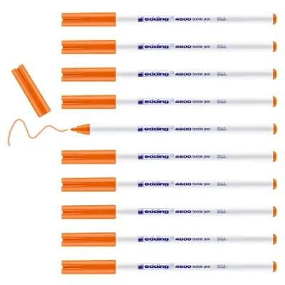 Imagen de edding 4600 rotulador textil naranja caja de 10 punta redonda 1 mm rotuladores textiles permanentes para dibujar en tejidos, resistentes a lavados hasta 60 C