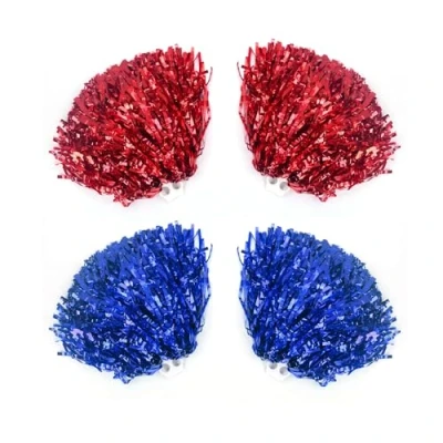 Imagen de NYGGTYK 2 pares de ramos animadoras, pompones coloridos animadora, flores cifrados con filamentos, accesorios para animar y bailar (rojo, azul)