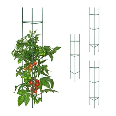 Imagen de Relaxdays Set 4 Jaulas Tomates, Soporte Plantas Trepadoras, Tutor Tomateras, 150 x 32 cm, Acero y Plástico, Verde