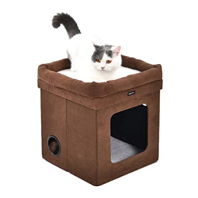 Imagen de Amazon Basics Casa para gato plegable, Marrón, 38 x 43 cm