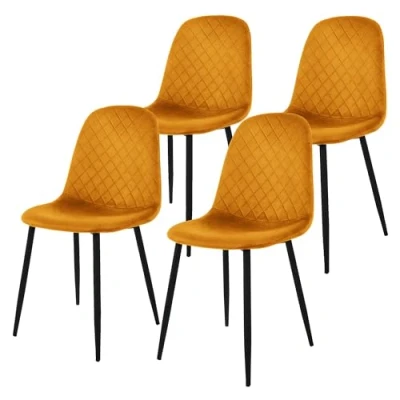 Imagen de ML Design Set 4X Sillas de Comedor Color Mostaza con Respaldo, Asiento Ergonómico Acolchado Tapizado Terciopelo Patas Metal Sillón Diseño Moderno para Mesa Salón, Escritorio o Cocina