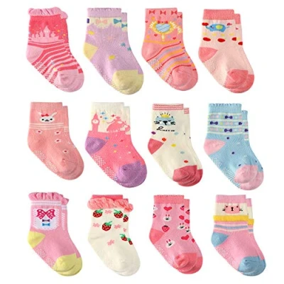 Imagen de Cottock 12 pares de Calcetines Antideslizantes para Niñas Pequeñas Algodón, Bebé (12 princesa, 3 5 años)