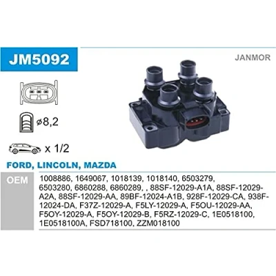 Imagen de JANMOR JM5092 Bobina de encendido FORD: ORION 3, KA Hatchback, Puma, MAZDA: 626 V Hatchback