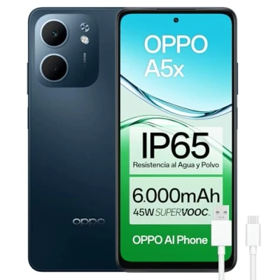Imagen de OPPO A5x Smartphone Libre con IA, 4GB RAM + 128GB, Pantalla 6.67&quot; 90Hz, Cámara 32MP, Batería 6000, Carga Rápida 45W, Versión Española Azul