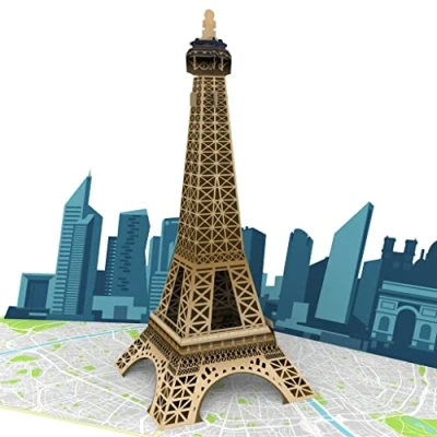 Imagen de MOKIO® Vale regalo viaje París Pop Up Torre Eiffel Tarjeta de 3D para vacaciones en Francia, cumpleaños o San Valentín, como cheque un bono urbano