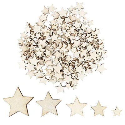 Imagen de Ideen mit Herz Estrellas de madera para manualidades y decorar, 5 tamaños, 1 cm hasta 3 cm, colores naturales, ideal como decoración Navidad, mesa, esparcir