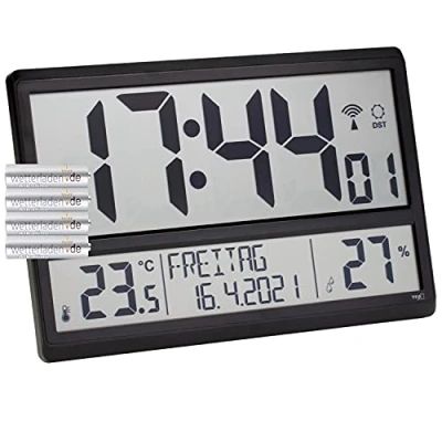 Imagen de TFA Dostmann 60.4520.01 Reloj de pared digital con temperatura interior, fecha y día la semana (negro pilas)