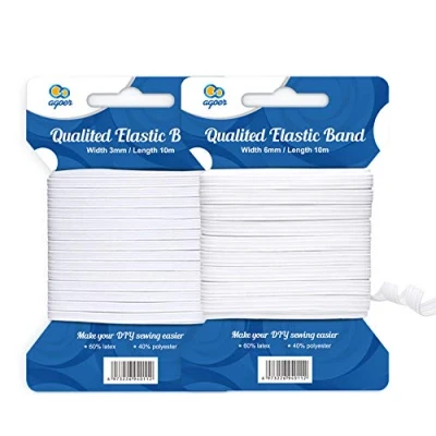 Imagen de Agoer Banda elástica ancha redonda 3 mm 6 mm, 20 metros de cinta blanca, cordón elástico para coser y el hogar, manualidades
