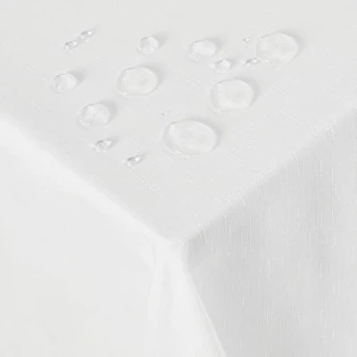 Imagen de Deconovo Navidad Mantel Tela Antimanchas Rectangular Blanco Impermeable con Efecto de Lino Poliéster para Mesa Decoración Hogar Cocina Salón Cumpleaños140x240cm