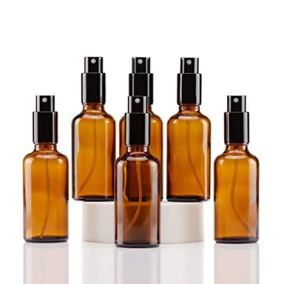 Imagen de YIZHAO Ambar Bote Spray Pulverizador Cristal 50ml, Pequeño con Fina Niebla, para Aceite Esencial, Aromaterapia, Perfume,Limpieza, Viaje, Agua,Farmacia, Laboratorio 6Pcs