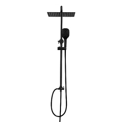 Imagen de Görbach Sistema de Ducha Negra sin Grifo Columna Hidromasaje Conjunto Altura Adjustable Set Baño Juego Cascada Efecto Lluvia Rociador 25x25cm
