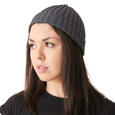 Imagen de CHARM Casualbox Hombres Fisherman Gorros Beanie 100% Algodón Damas Tejido Gorra Clásico Diseño Sencillo Acanalado Flojo Sombrero Gris Oscuro