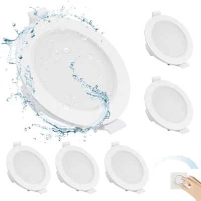 Imagen de Gr4tec Downlight Led Techo Empotrable, 6 x 6W Focos Interior IP65 Luz Fria 6500K 400LM, Foco Empotrable Ultradelgado 35mm, Agujero 68 80 mm, para Baño Cocina