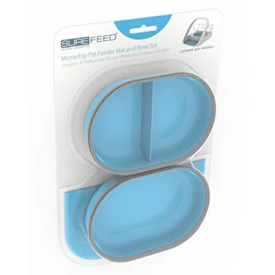 Imagen de Juego de Plato y Alfombrilla SureFeed Sure Petcare, Compatible con el comedero para Mascotas Tapa sellada integrada Lector Microchip, Comida húmeda Seca, Color Azul