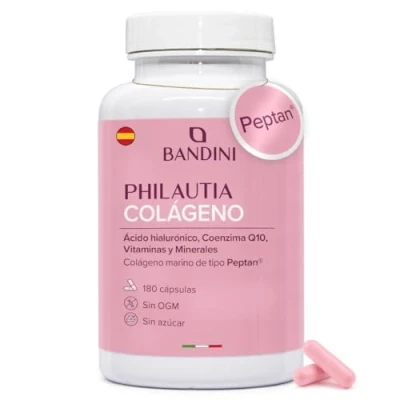 Imagen de Bandini® Colágeno Marino Hidrolizado + Ácido Hialurónico 180 Cápsulas Vitamina C, Biotina, Zinc, Coenzima Q10 y Selenio, 1000mg 200mg Piel, Articulaciones Cabello