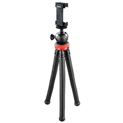 Imagen de HAMA Trípode Flexpro para Smartphone, GoPro y cámaras de Fotos, Patas articuladas, Altura 27 cm Color Negro Rojo