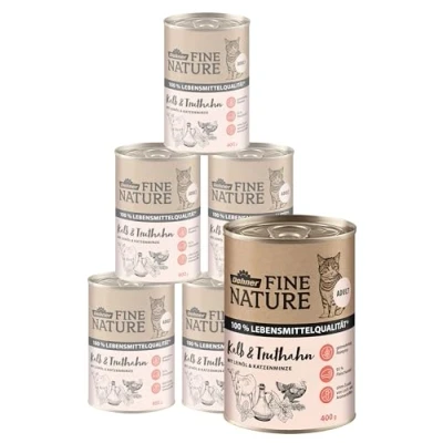 Imagen de Dehner Fine Nature Gato Forro Adult, Calidad alimentaria, Ternera y recurvo, 6 x 400 g (2400 g)