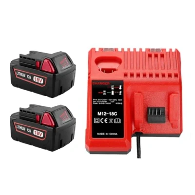 Imagen de CYDZ® 2 Piezas 18V 5.0Ah Batería para Milwaukee M18 48 11 1828 1840 C18B M18BX Li18 M18B4 XC con Cargador M12