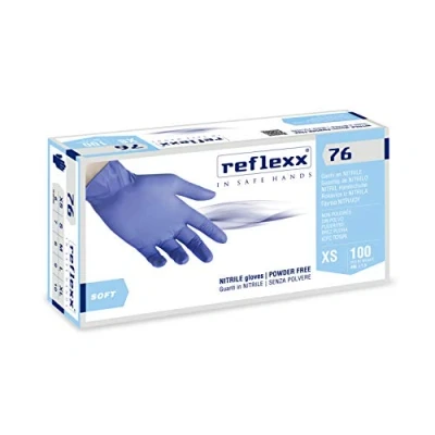 Imagen de Reflexx Guantes de nitrilo sin polvo, 3,5 g, XL, azul claro, 100