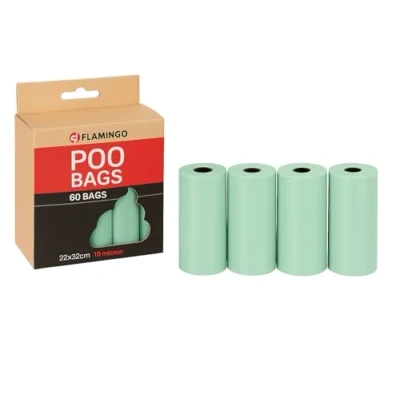 Imagen de Bolsas caca perro 60 unidades biodegradables compactas y fuertes verde pastel Flamingo