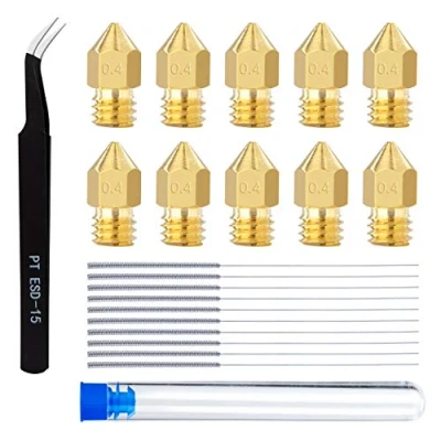 Imagen de QIMEI SHOP Boquilla 0.4 mm Impresora 3D Extrusoras MK8 Boquillas de Latón con Aguja Limpieza y Pinzas Compatible para Makerbot Creality CR 10 Ender 3 5 22 Piezas