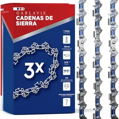 Imagen de Garlavie 3 Cadena motosierra de 30 cm LP 1,1 mm 44 eslabones sierra con brazo antirretorno compatible muchas marcas
