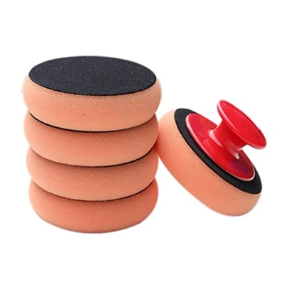 Imagen de WANGCL Kit de 5 almohadillas aplicadoras cera para coche, esponja naranja con mango agarre pulido y limpieza automóviles
