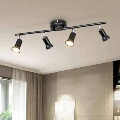 Imagen de Dehobo Lámparas de techo LED 4 Focos Orientables, Luz Negro Giratoria GU10 para Dormitorio Habitacion Salon Cocina Barra sin Bombilla