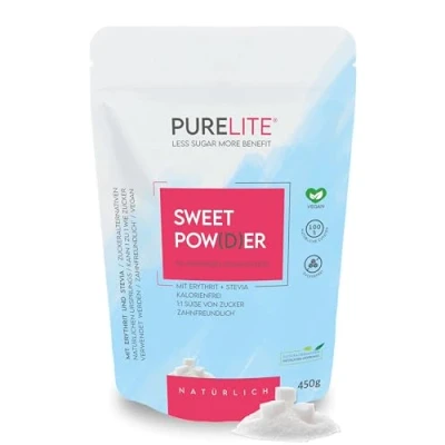 Imagen de PURELITE Edulcorante natural en polvo, sabor neutro, vegano, sustituto de azúcar 1:1, 450 g, sin calorías a base eritritol y stevia azúcar, alternativa al cero