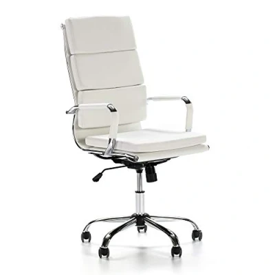 Imagen de VS Venta stock Sillón de Oficina Morgan reclinable Blanco, Piel sintética, Silla ejecutiva con reposacabezas y conjín engrosados, Altura Ajustable, Diseño ergonómico