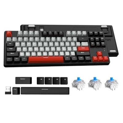 Imagen de ATTACK SHARK Teclado Mecánico Intercambiable AK871, de Juegos Compacto 87 Teclas QWERTY, Cubierta Magnética, Compatible con Bluetooth/2.4G, para Mac/Windows/Android Negro Blue Switches