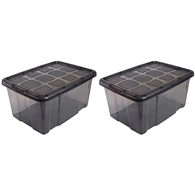 Imagen de AC Pack de 2 Cajas Almacenamiento Fabricado en plástico Contenedor para almacenar Juguetes, Libros, Ropa, Mantas N.º 18 (Negro) 29,7 x 61,5 45 cm 60 litros