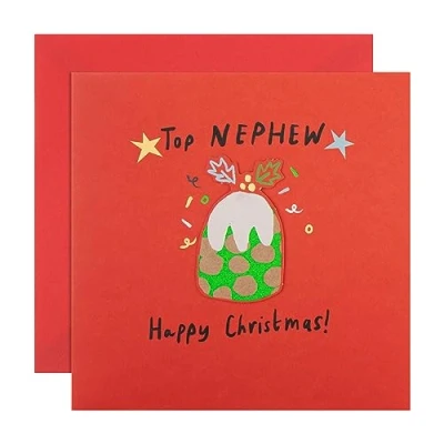 Imagen de Hallmark Tarjeta de Navidad para sobrino Divertido diseño pudín