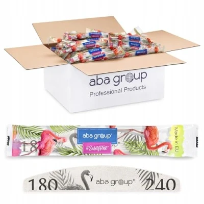 Imagen de Aba Group limas de uñas profesionales 180/240 media luna estándar flamenco paquete seguro, alta calidad, juego 500 desechables