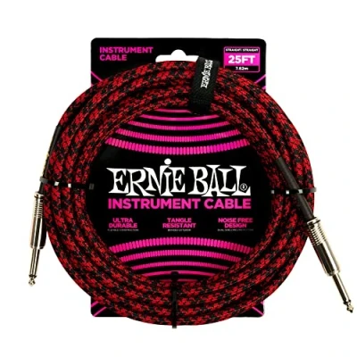 Imagen de Ernie Ball Cable para instrumento trenzado jack recto/recto 7.6 m. Rojo/Negro