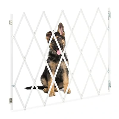 Imagen de Relaxdays Barrera Seguridad Perro, Valla Protección Niño Escalera, Plegable, hasta 130cm Extensión, Reja Mascota, Blanco, Bambú
