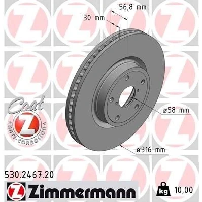 Imagen de ZIMMERMANN 530.2467.20 Disco de freno 316 30 7/5 5 114 ventilación interna revestido SUBARU: Outback V, Levorg I