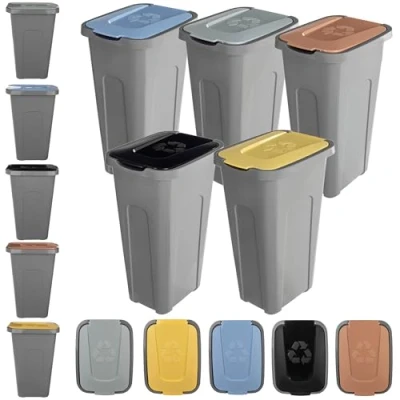 Imagen de KADAX Juego de 5 cubos basura 30 l para separación basura, cubo plástico con tapa abatible (Juego completo)