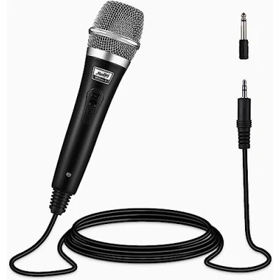 Imagen de Micrófono de Karaoke Moukey Dinámico Mano Metal con Cable XLR 13 pies para Cantar Karaoke/Habla/Boda/Altavoz/Amplificador/Mezclador/Escenario y Actividad al Aire Libre, Negro