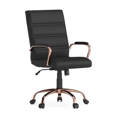 Imagen de Flash Furniture Giros ejecutivos de Cuero, Piel sintética, Marco Negro Leathersoft/Oro Rosa, 24&quot; D x 23&quot; W 40.75&quot; H