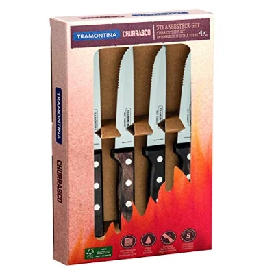 Imagen de Tramontina Gaucho Juego de cuchillos para carne (4 piezas, acero inoxidable AISI 420, madera auténtica 24)